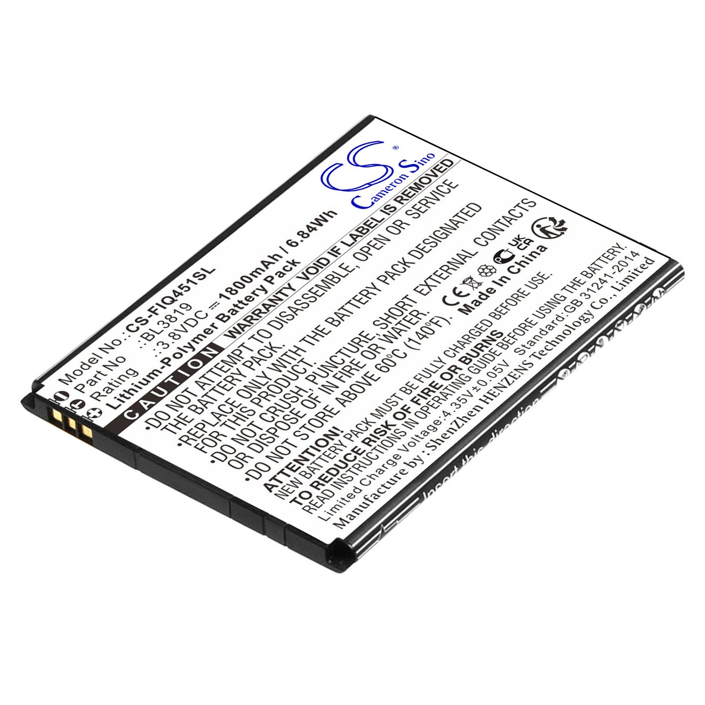 3.8V 2000mAh/7.60Wh Li-Polymer Mobile/SmartPhone Battery for Fly