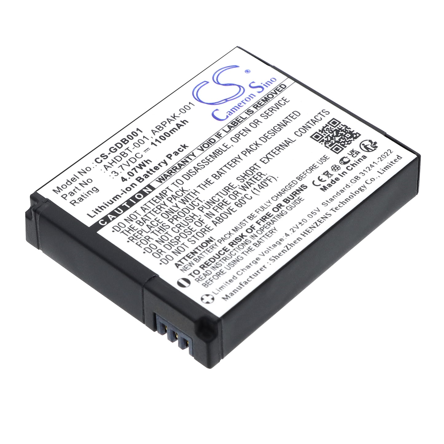 3.7V 1100mAh/4.07Wh Li-ion Camera Battery for GoPro