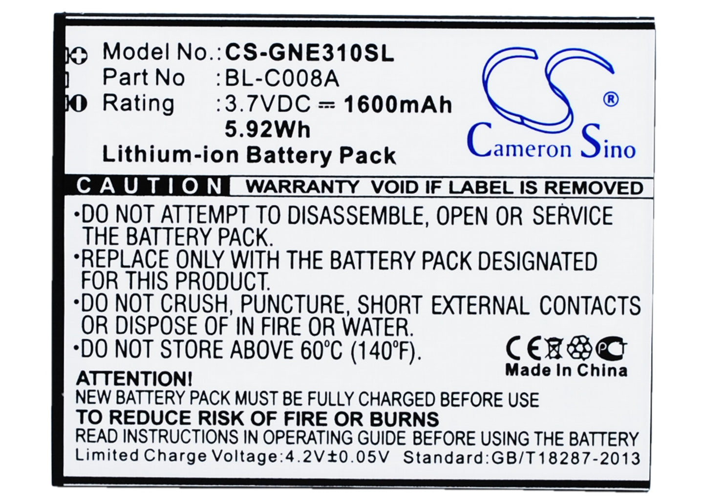 3.7V 1600mAh/5.92Wh Li-ion Mobile/SmartPhone Battery for Fly