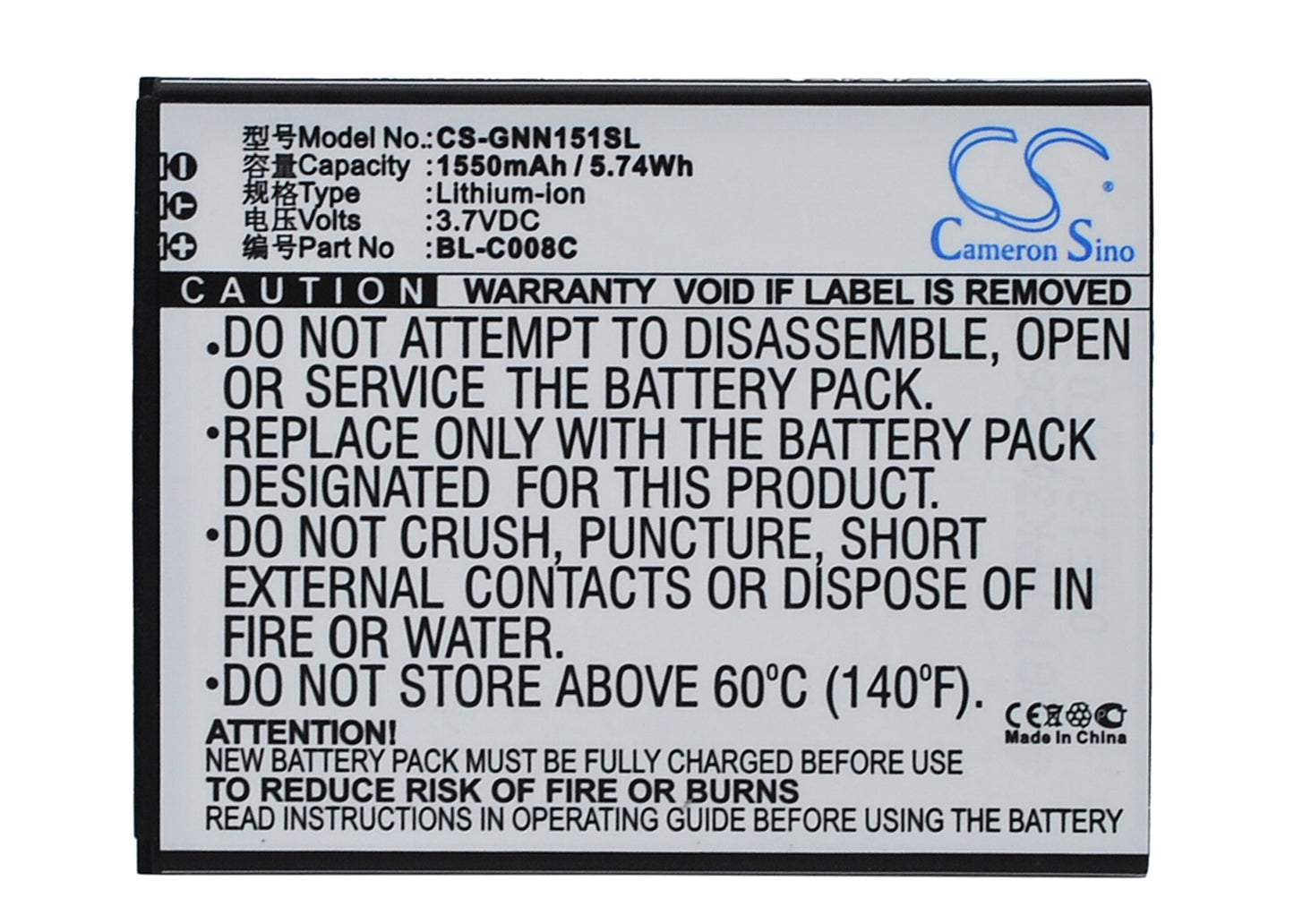 3.7V 1550mAh/5.74Wh Li-ion Mobile/SmartPhone Battery for GIONEE