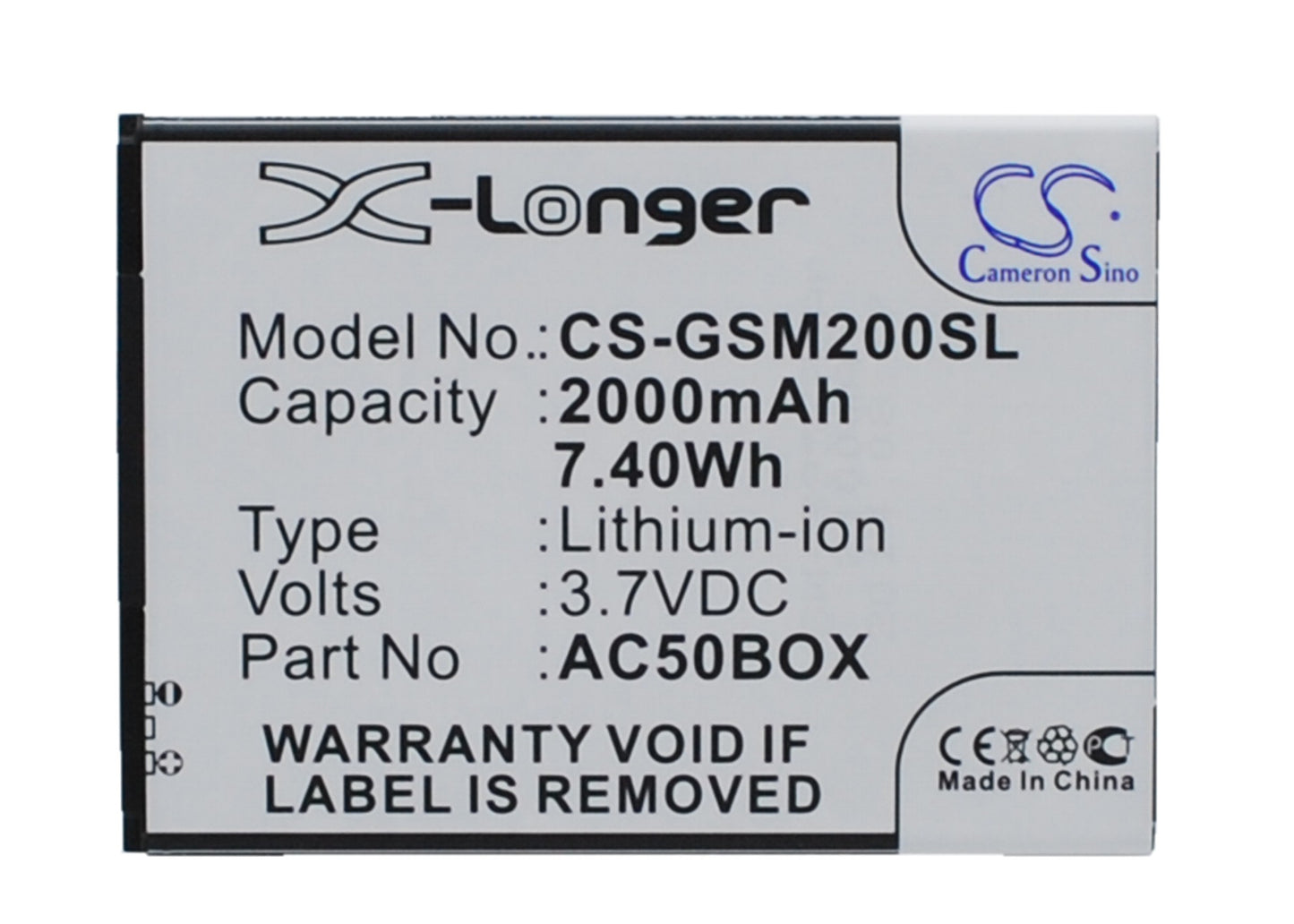 3.7V 2000mAh/7.40Wh Li-ion Mobile/SmartPhone Battery for ArcMoile