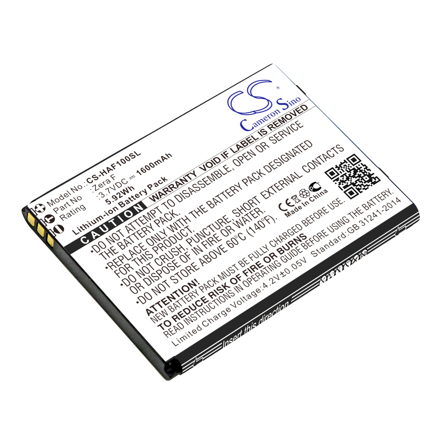 3.7V 1600mAh/5.92Wh Li-ion Mobile/SmartPhone Battery for Highscreen