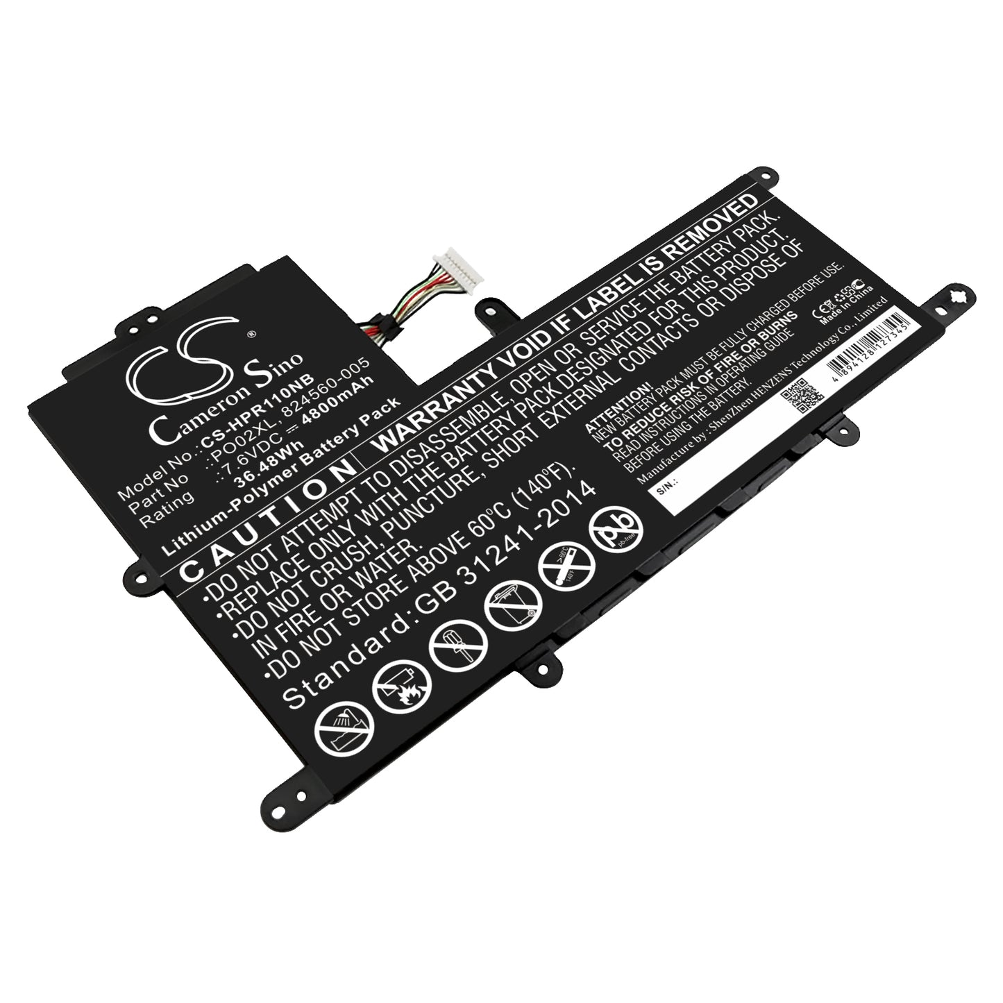 7.6V 4800mAh/36.48Wh Li-Polymer Notebook/Laptop Battery for HP