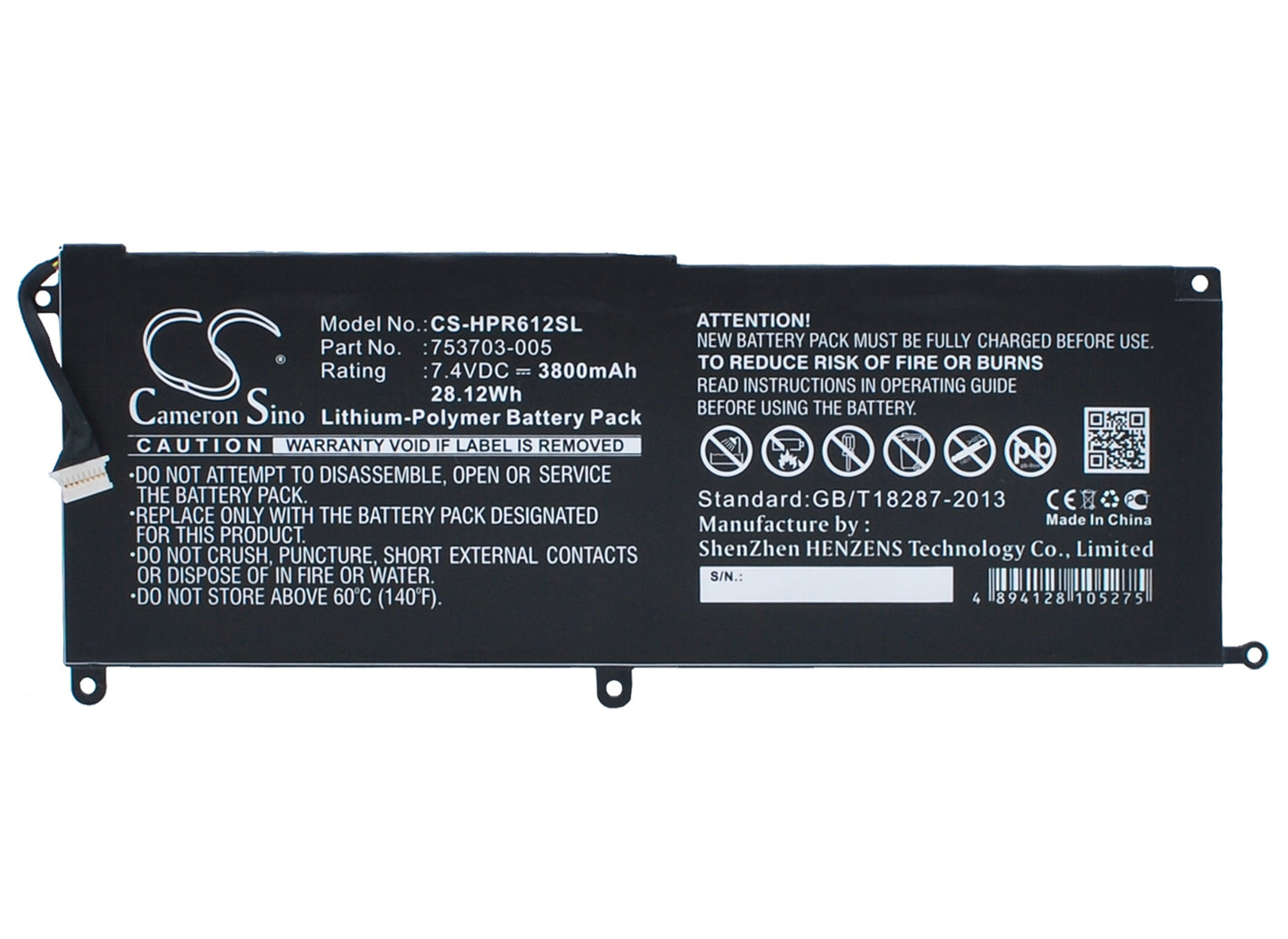 7.4V 3800mAh/28.12Wh Li-Polymer Tablet Battery for HP