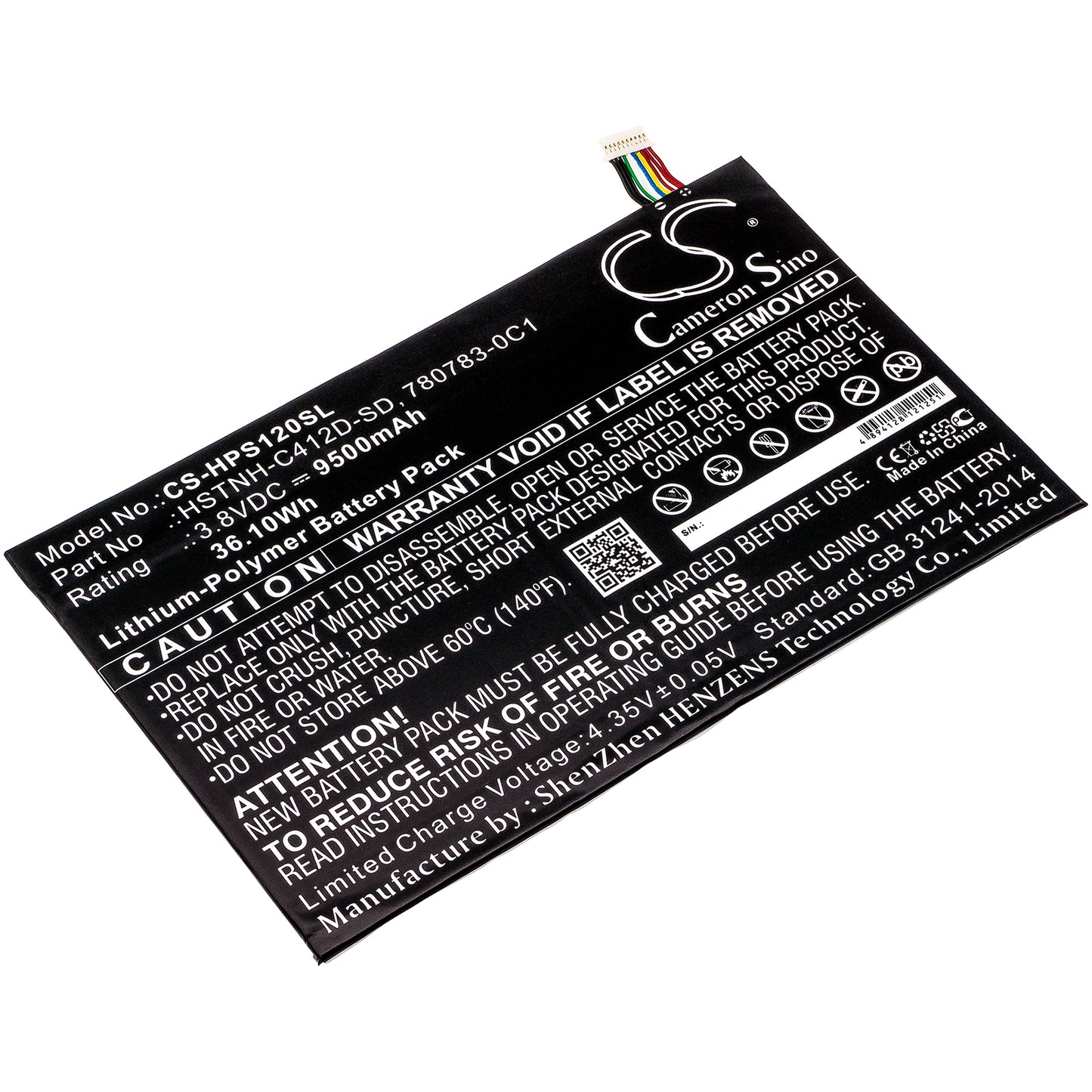 3.8V 9500mAh/36.10Wh Li-Polymer Tablet Battery for HP