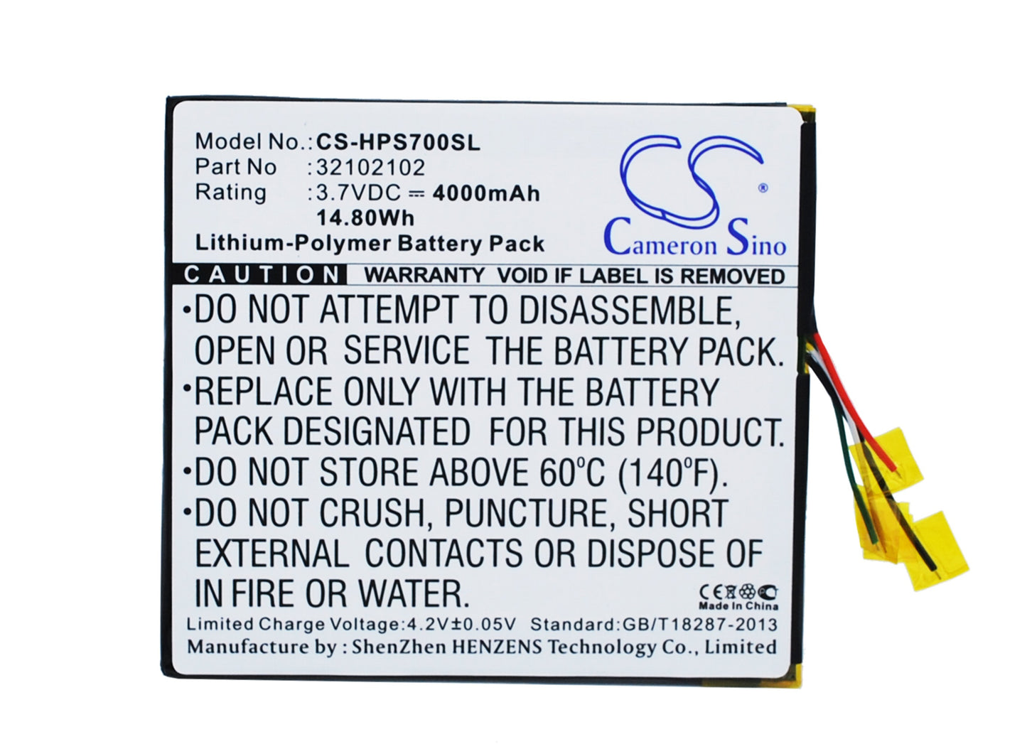 3.7V 4000mAh/14.80Wh Li-Polymer Tablet Battery for HP