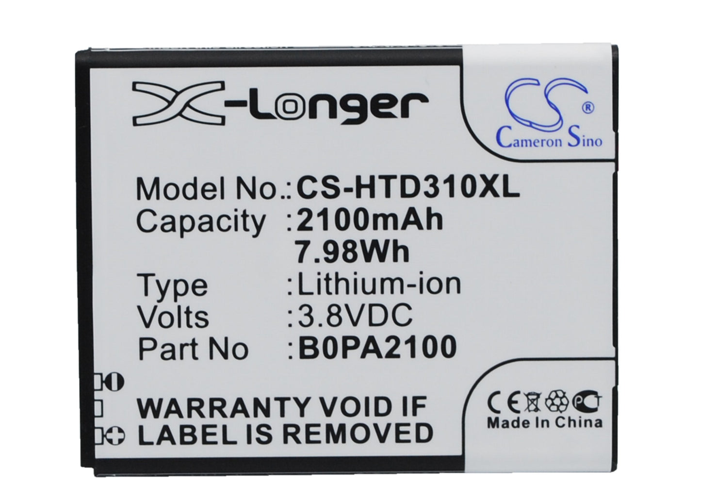3.8V 2100mAh/7.98Wh Li-ion Mobile/SmartPhone Battery for HTC