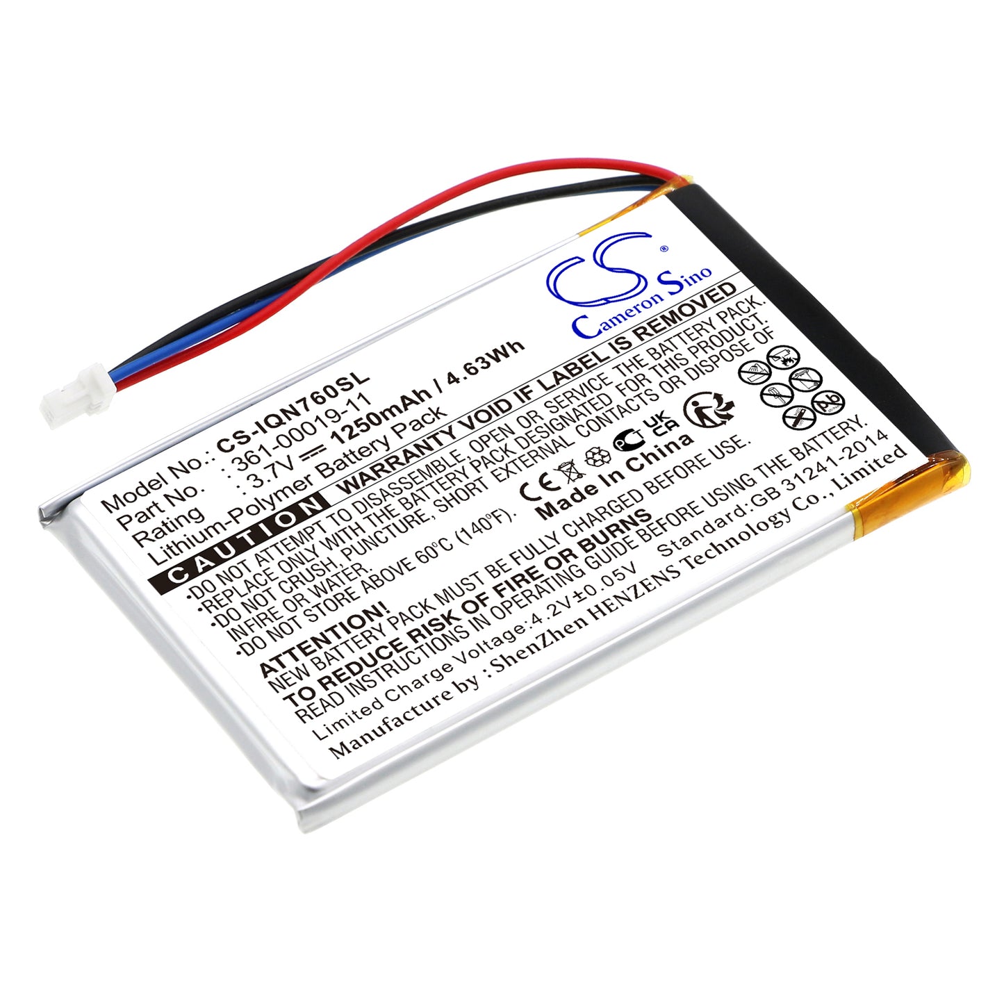 3.7V 1250mAh/4.63Wh Li-Polymer GPS/Navigator Battery for Garmin