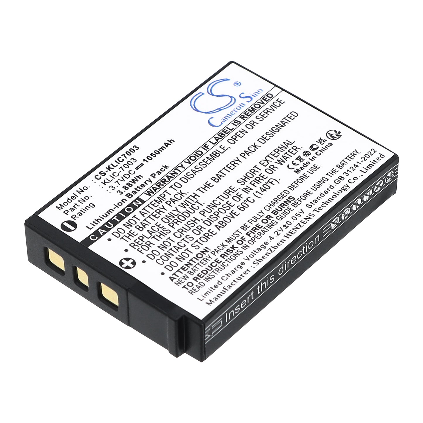 CS-KLIC7006 660mAh / 2.44Wh Suitable for KODAK Easyshare M883 Zoom, Easyshare M873 Zoom,