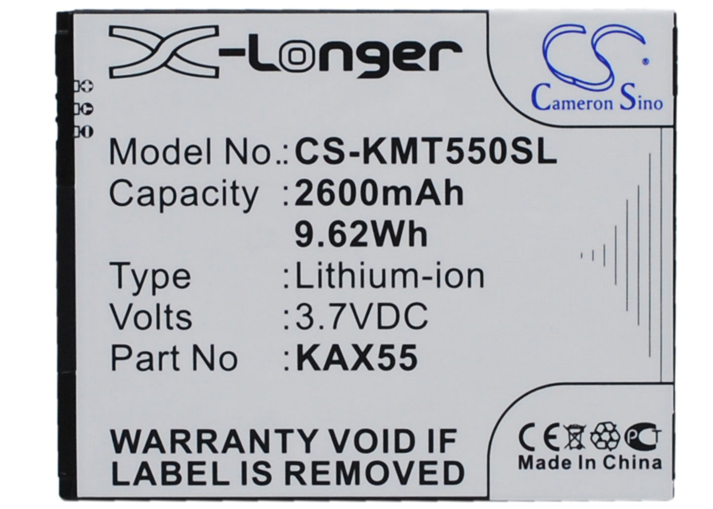 3.7V 2600mAh/9.62Wh Li-ion Mobile/SmartPhone Battery for KAZAM