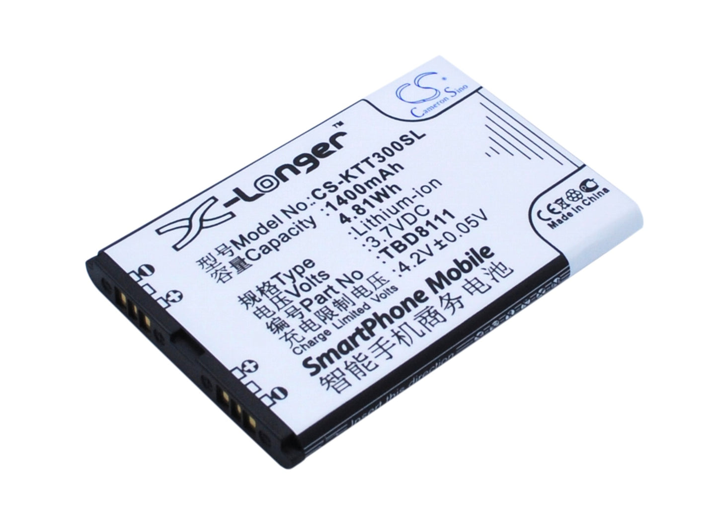 3.7V 1400mAh/5.18Wh Li-ion Mobile/SmartPhone Battery for K-Touch