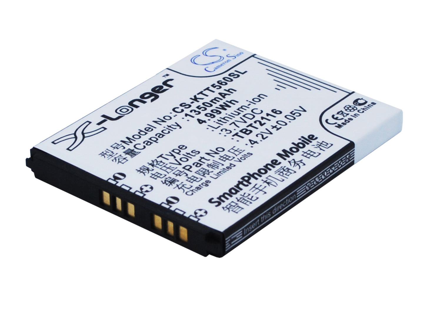 3.7V 1350mAh/4.99Wh Li-ion Mobile/SmartPhone Battery for K-Touch