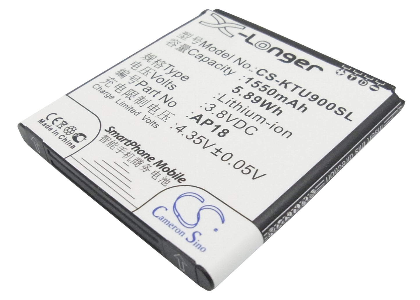 3.8V 1550mAh/5.89Wh Li-ion Mobile/SmartPhone Battery for K-Touch