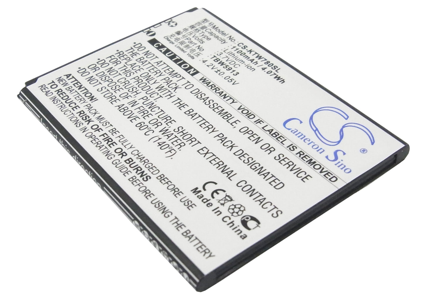 3.7VV 1100mAh/4.07Wh Li-ion Mobile/SmartPhone Battery for K-Touch