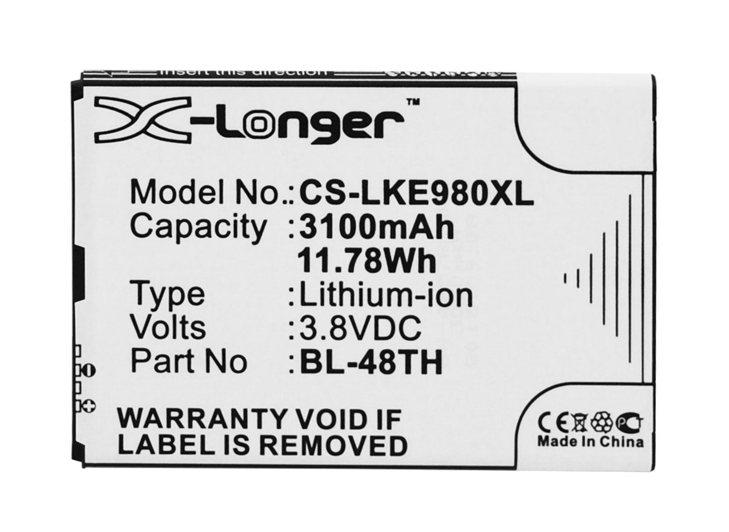3.8V 3100mAh/11.78Wh Li-ion Mobile/SmartPhone Battery for LG