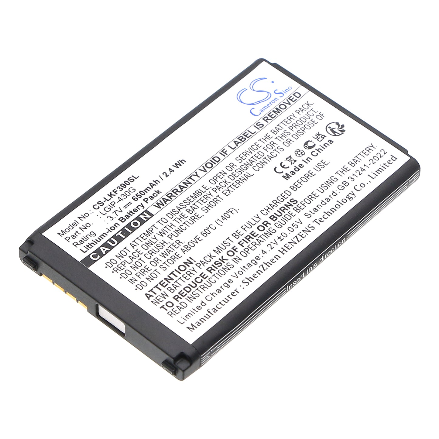 3.7V 650mAh/2.41Wh Li-ion Mobile/SmartPhone Battery for LG