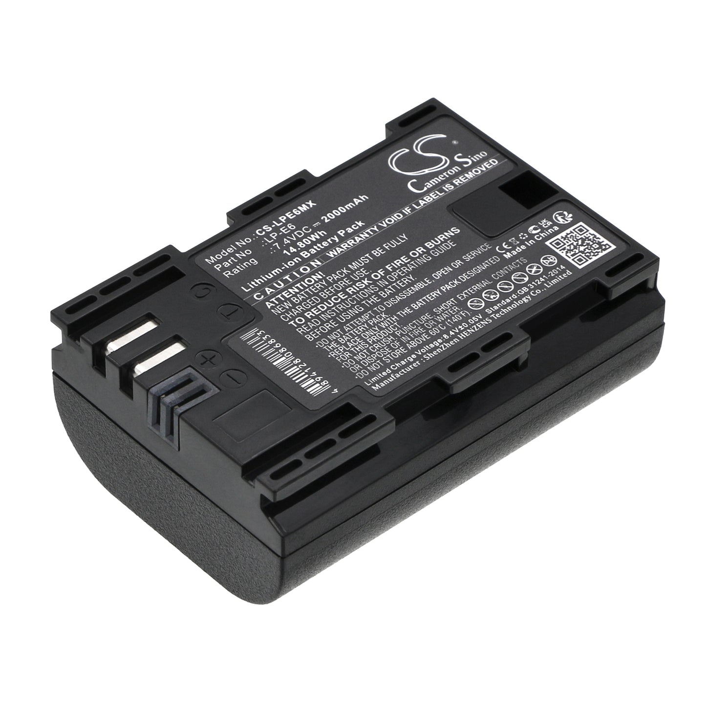 7.4V 2000mAh/14.80Wh Li-ion Camera Battery for Canon