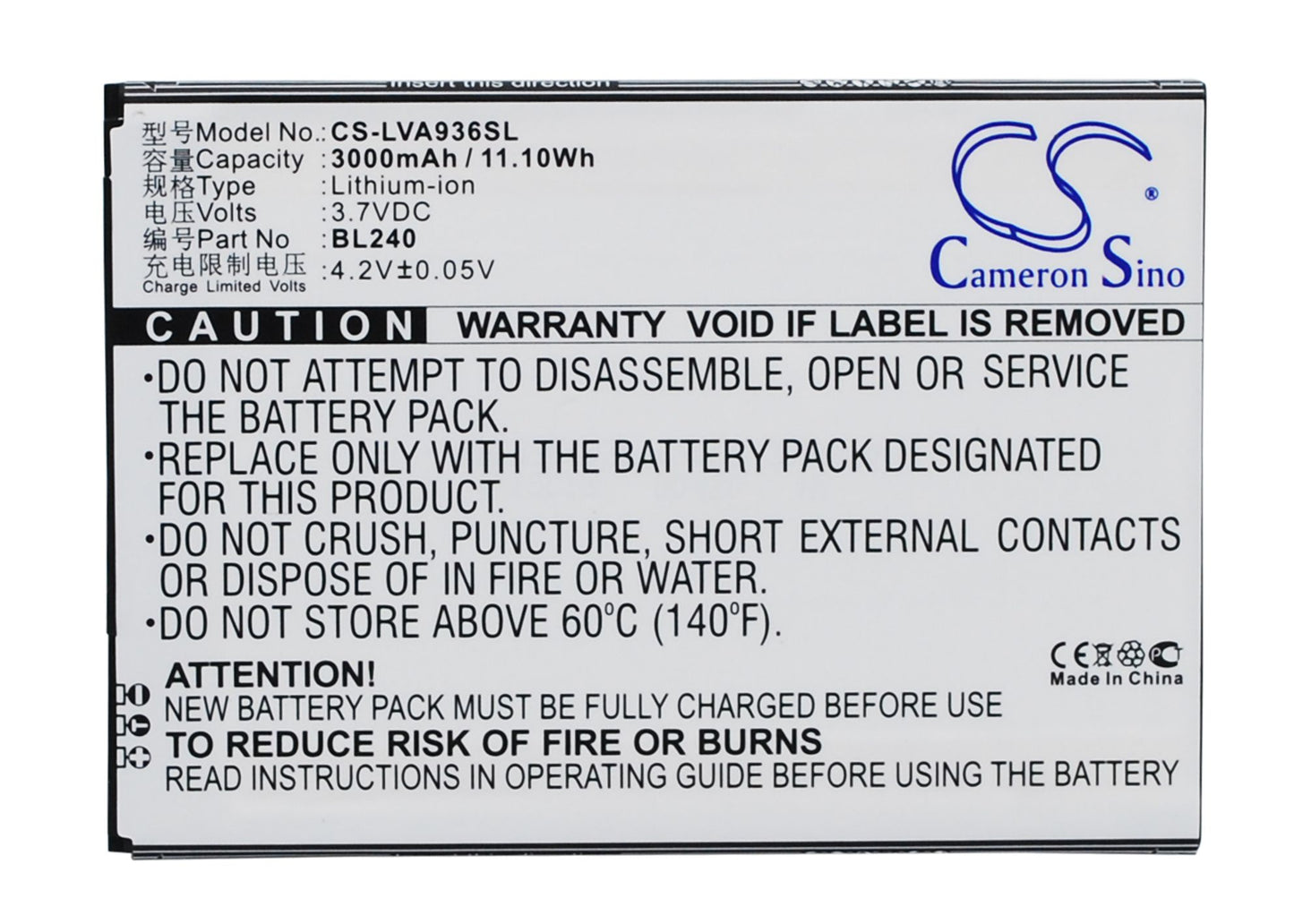 3.7V 3000mAh/11.10Wh Li-Polymer Mobile/SmartPhone Battery for Lenovo