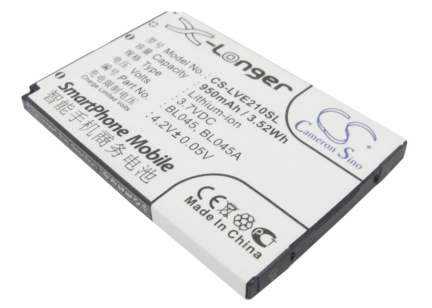 3.7V 950mAh/3.52Wh Li-ion Mobile/SmartPhone Battery for Lenovo
