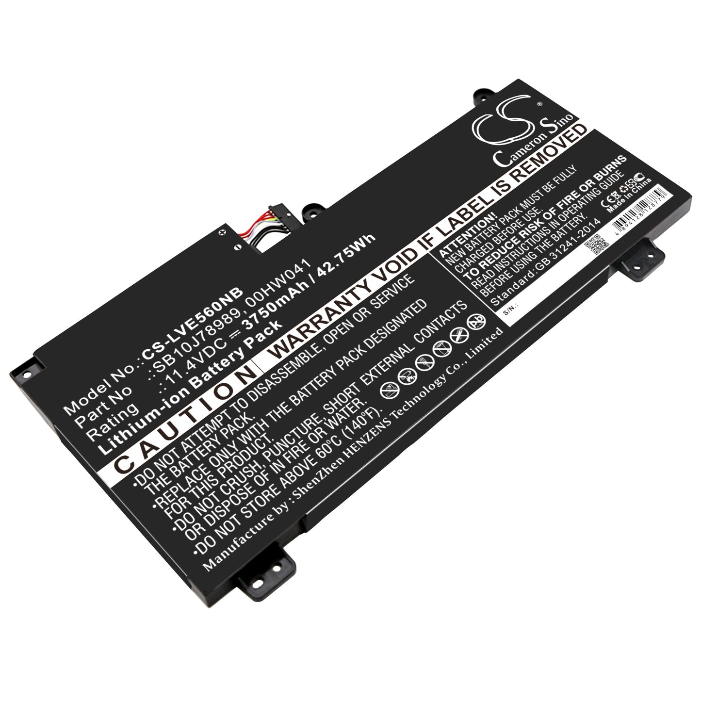 11.4V 3750mAh/42.75Wh Li-ion Notebook/Laptop Battery for Lenovo