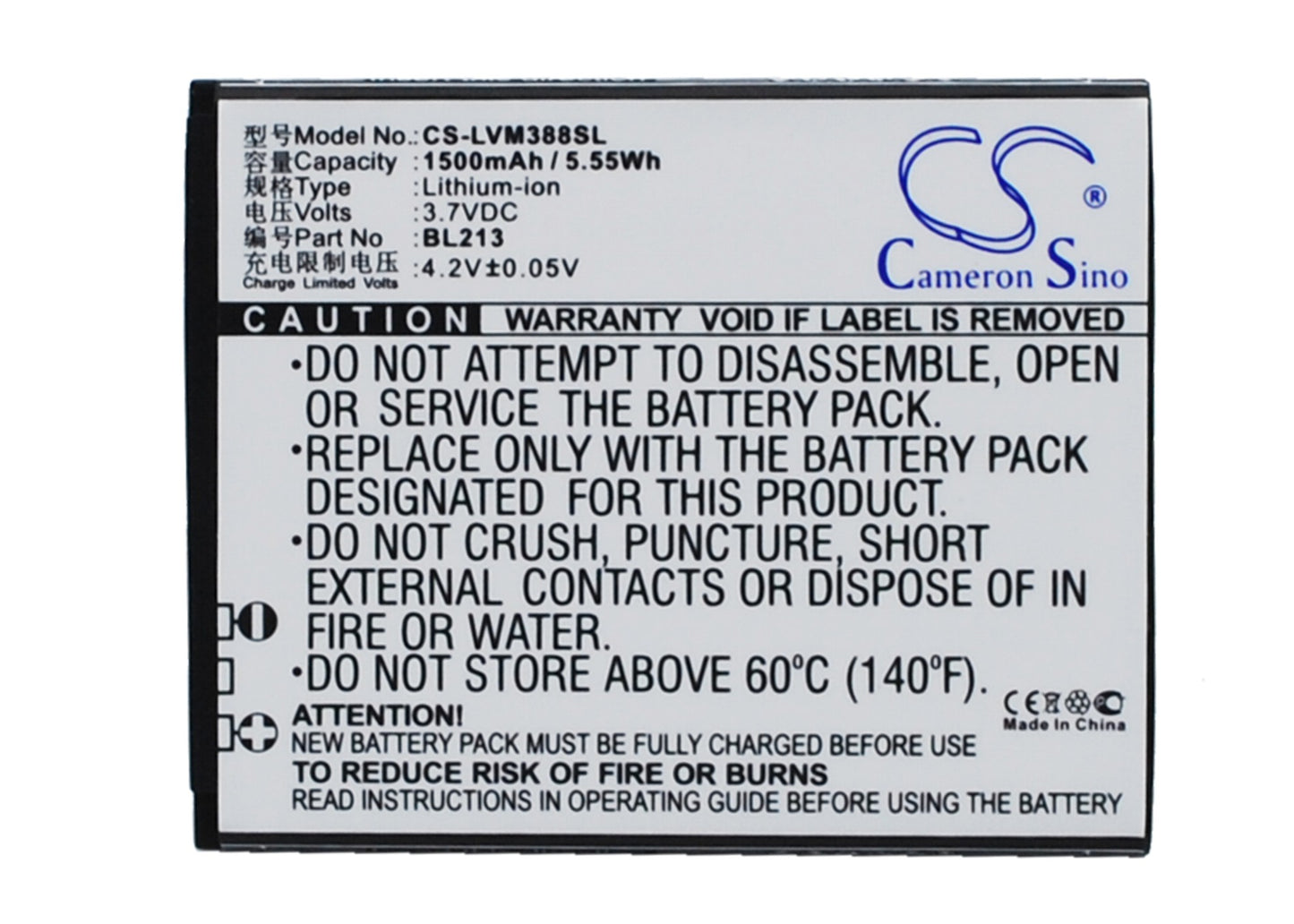 3.7V 1500mAh/5.55Wh Li-ion Mobile/SmartPhone Battery for Lenovo