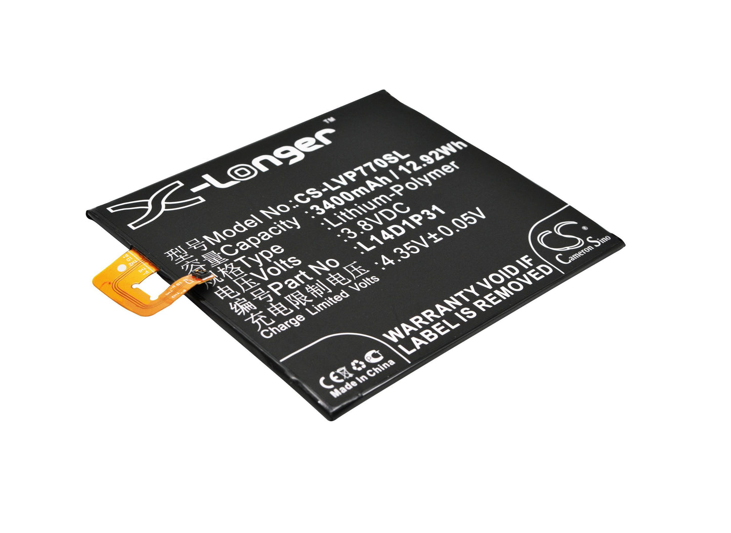 3.8V 3400mAh/12.92Wh Li-Polymer Mobile/SmartPhone Battery for Lenovo