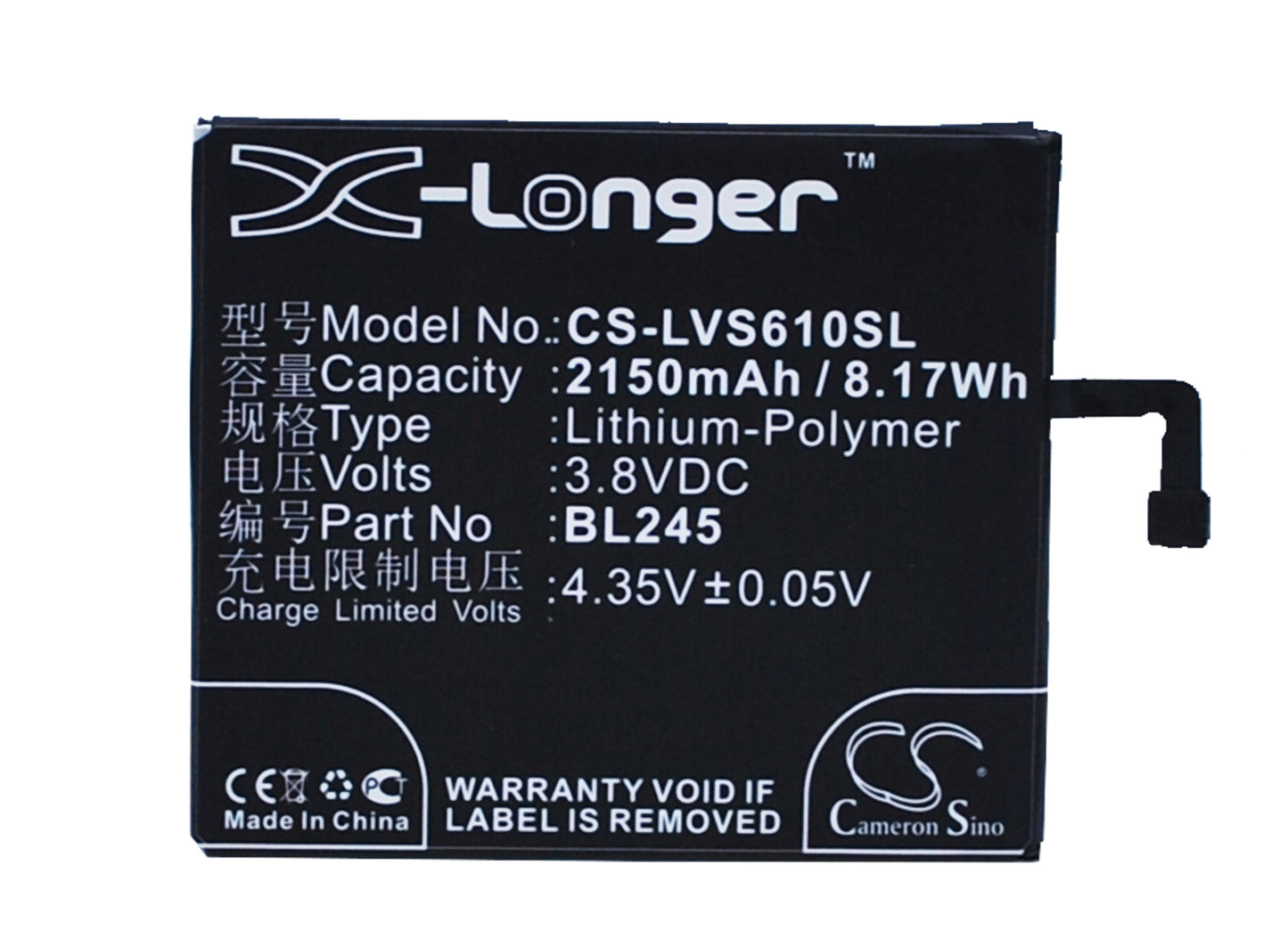 3.8V 2150mAh/8.17Wh Li-Polymer Mobile/SmartPhone Battery for Lenovo