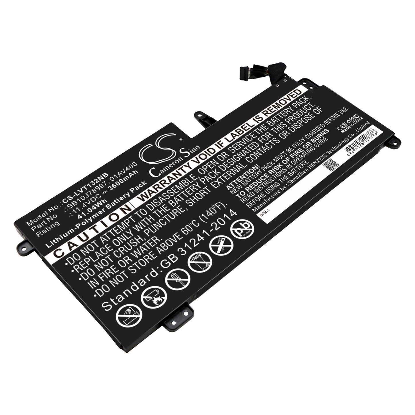 11.4V 3600mAh/41.04Wh Li-Polymer Notebook/Laptop Battery for Lenovo