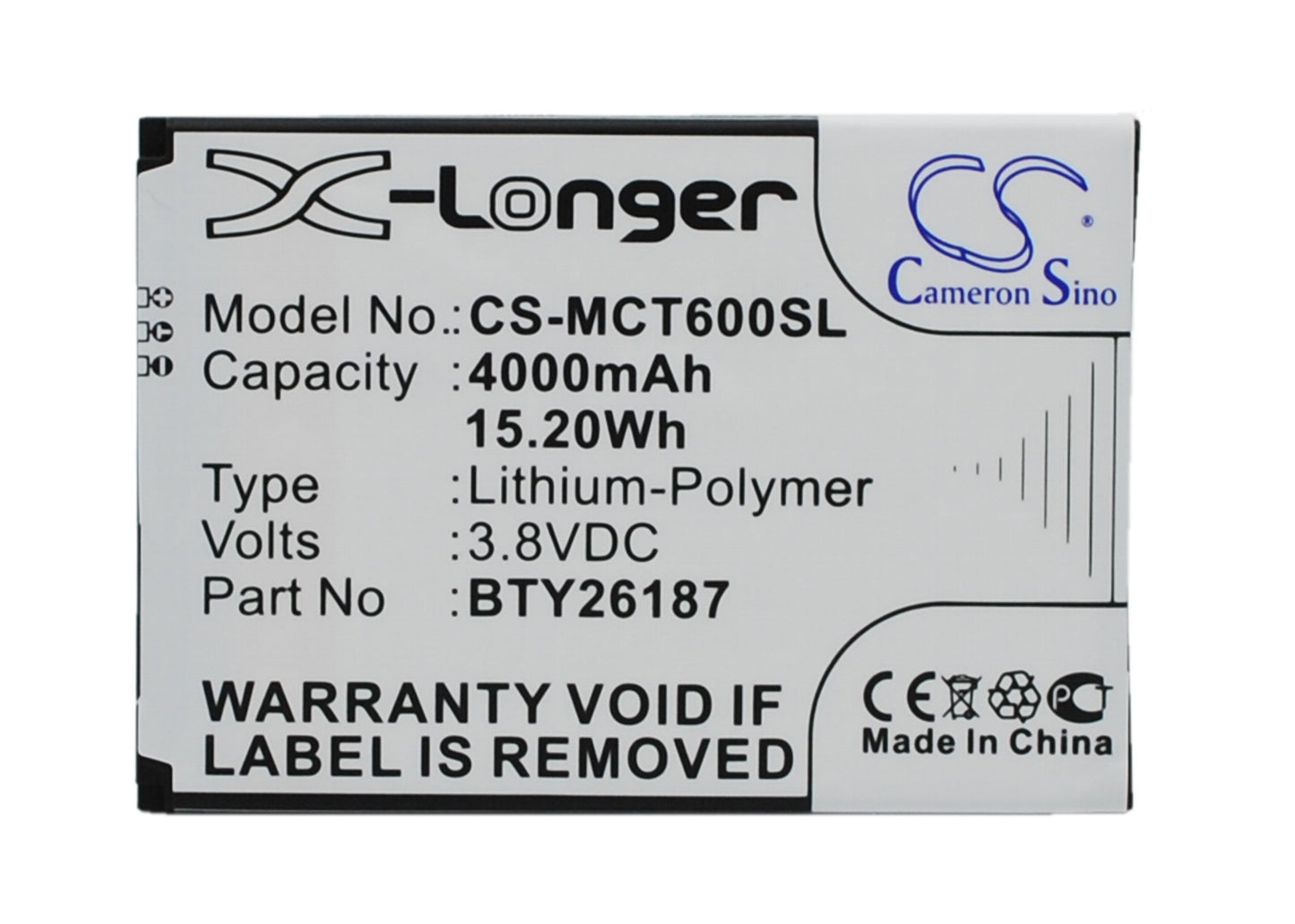 3.8V 4000mAh/15.20Wh Li-Polymer Mobile/SmartPhone Battery for Mobistel