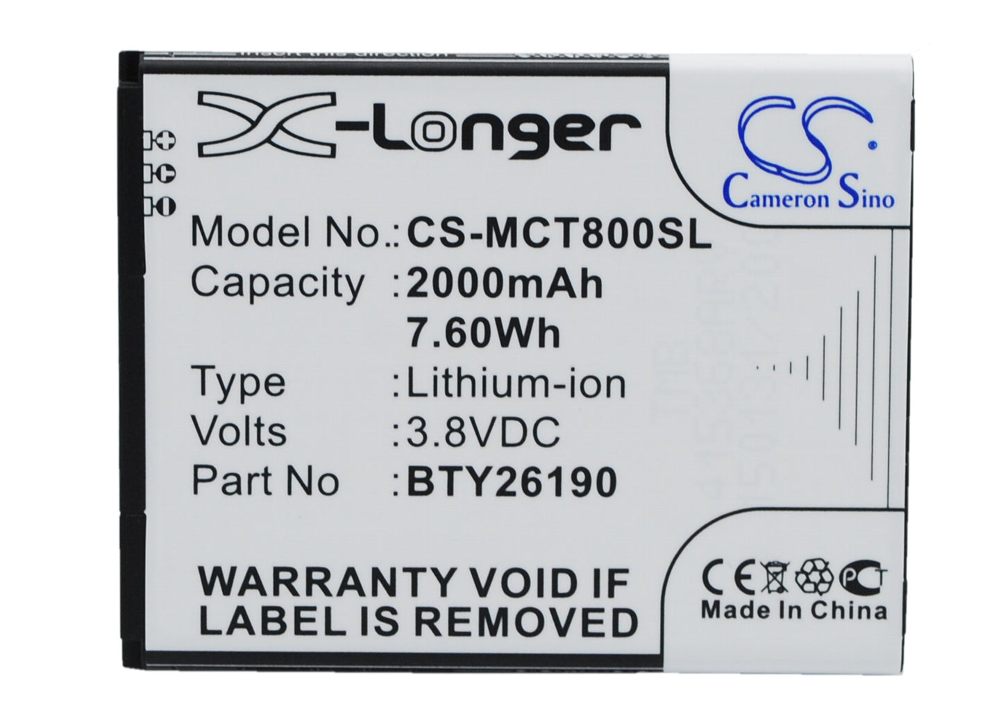3.8V 2000mAh/7.60Wh Li-ion Mobile/SmartPhone Battery for Mobistel