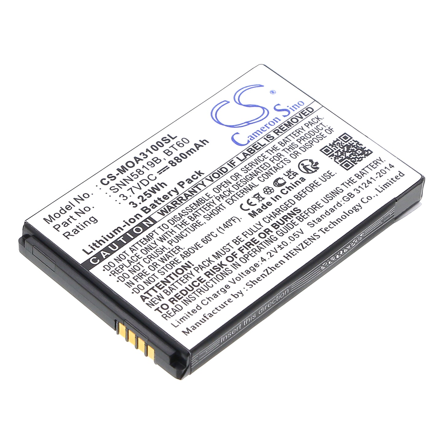 3.7V 880mAh/3.26Wh Li-ion Mobile/SmartPhone Battery for Motorola