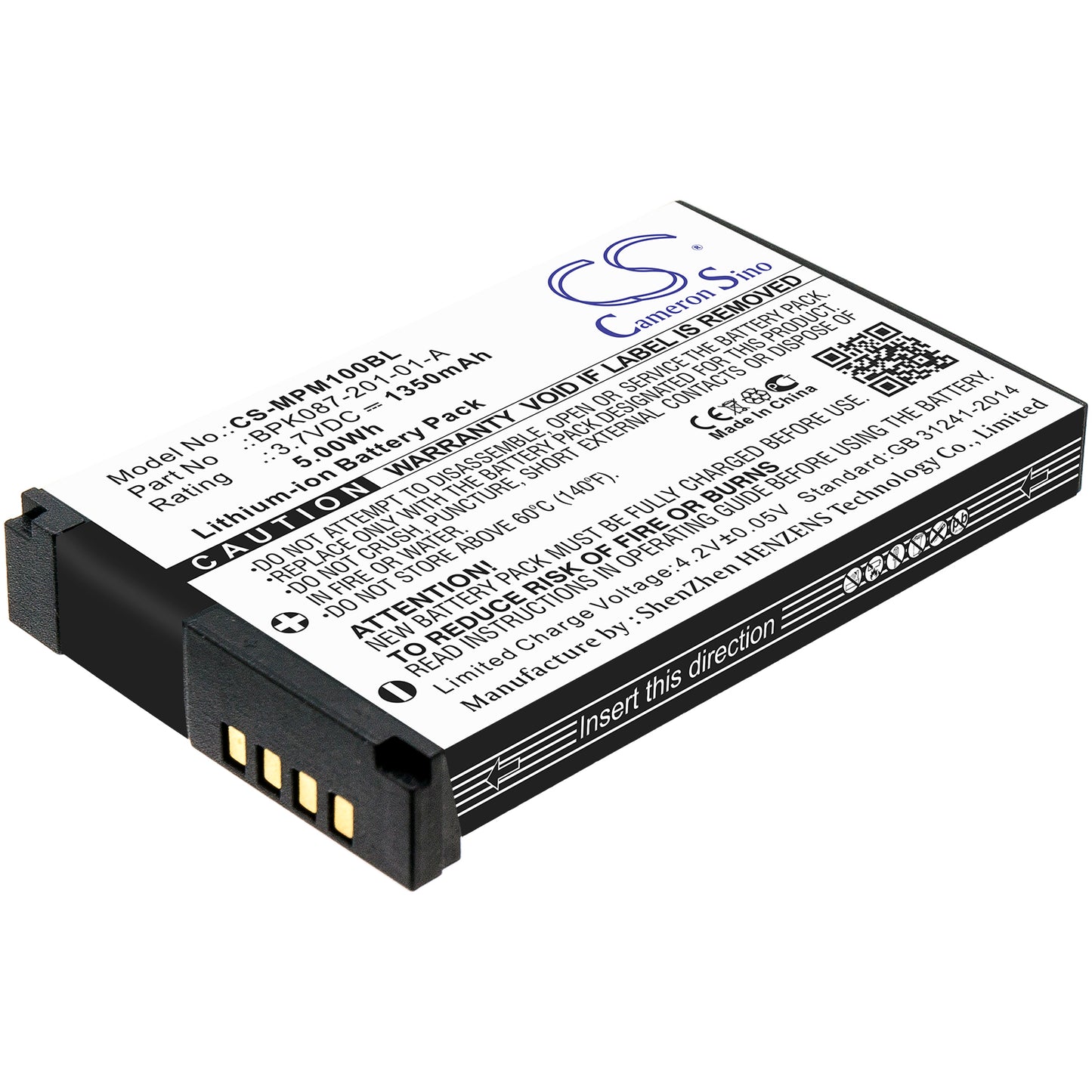 3.7V 1350mAh/5.00Wh Li-ion Payment Terminal Battery for Verifone