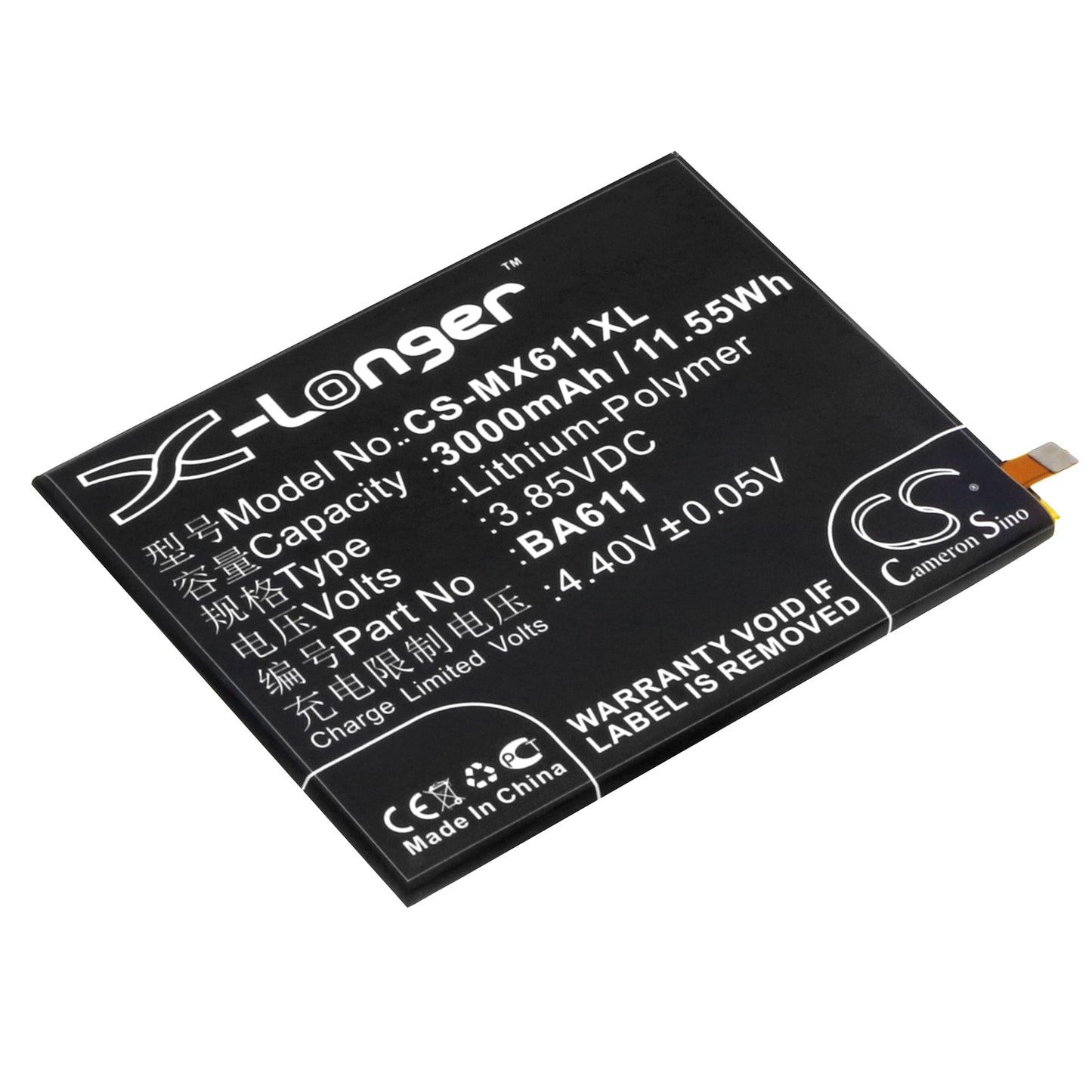 3.85V 3000mAh/11.55Wh Li-Polymer Mobile/SmartPhone Battery for Meilan