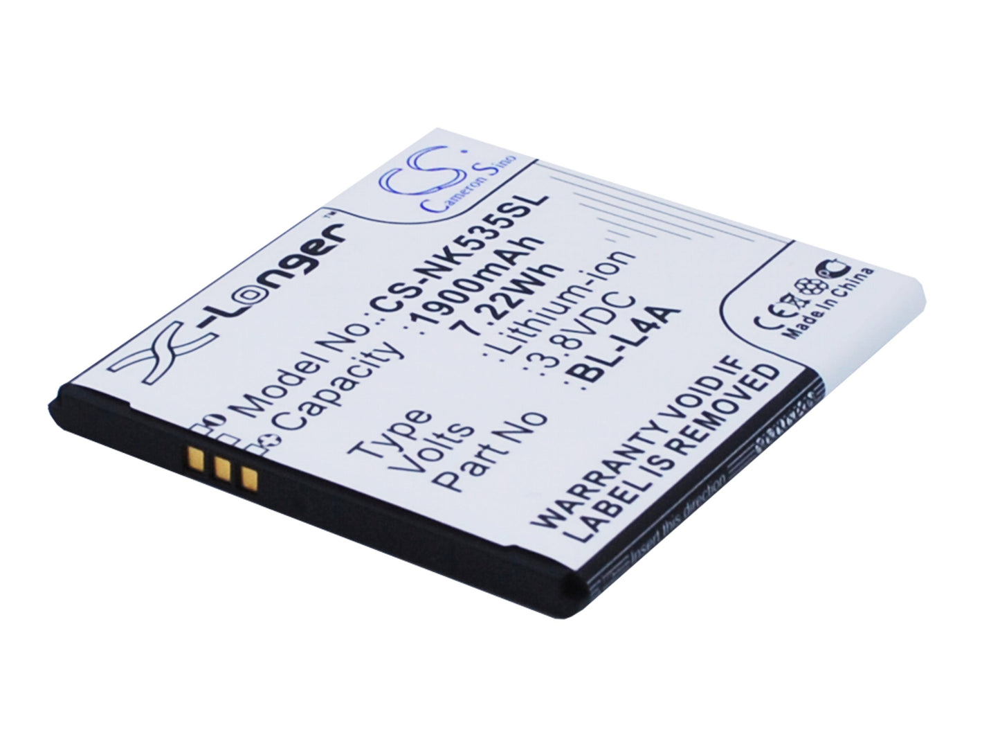 3.8V 1900mAh/7.22Wh Li-ion Mobile/SmartPhone Battery for Nokia