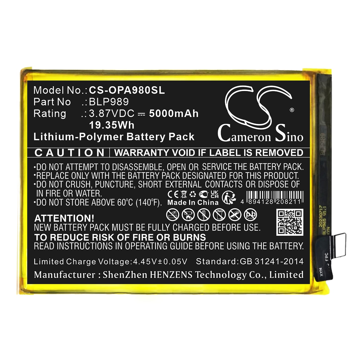 CS-OPA980SL Replacement Battery – Compatible with CPH2465, CPH2467, Nord CE 3 Lite