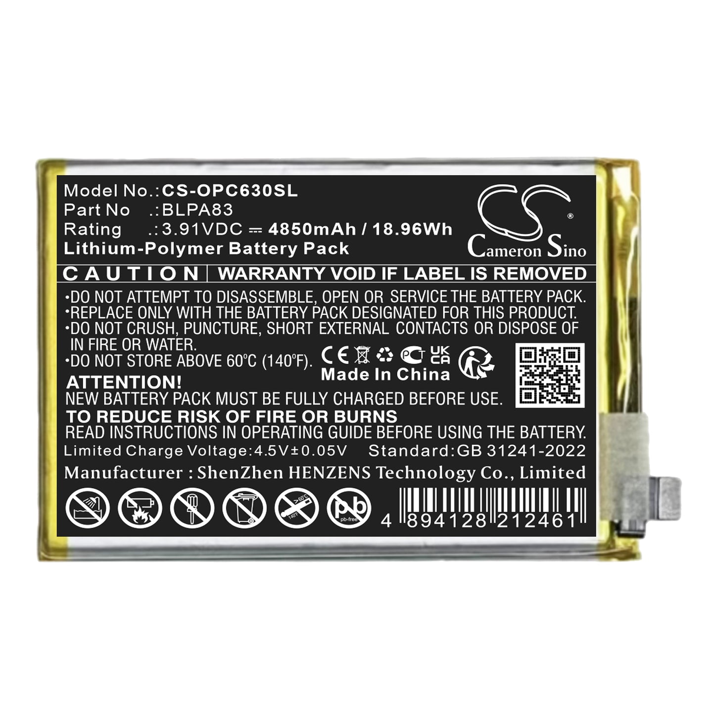 CS-OPC630SL Replacement Battery – Compatible with Realme C61, Realme C63, Realme C65s, RMX3939
