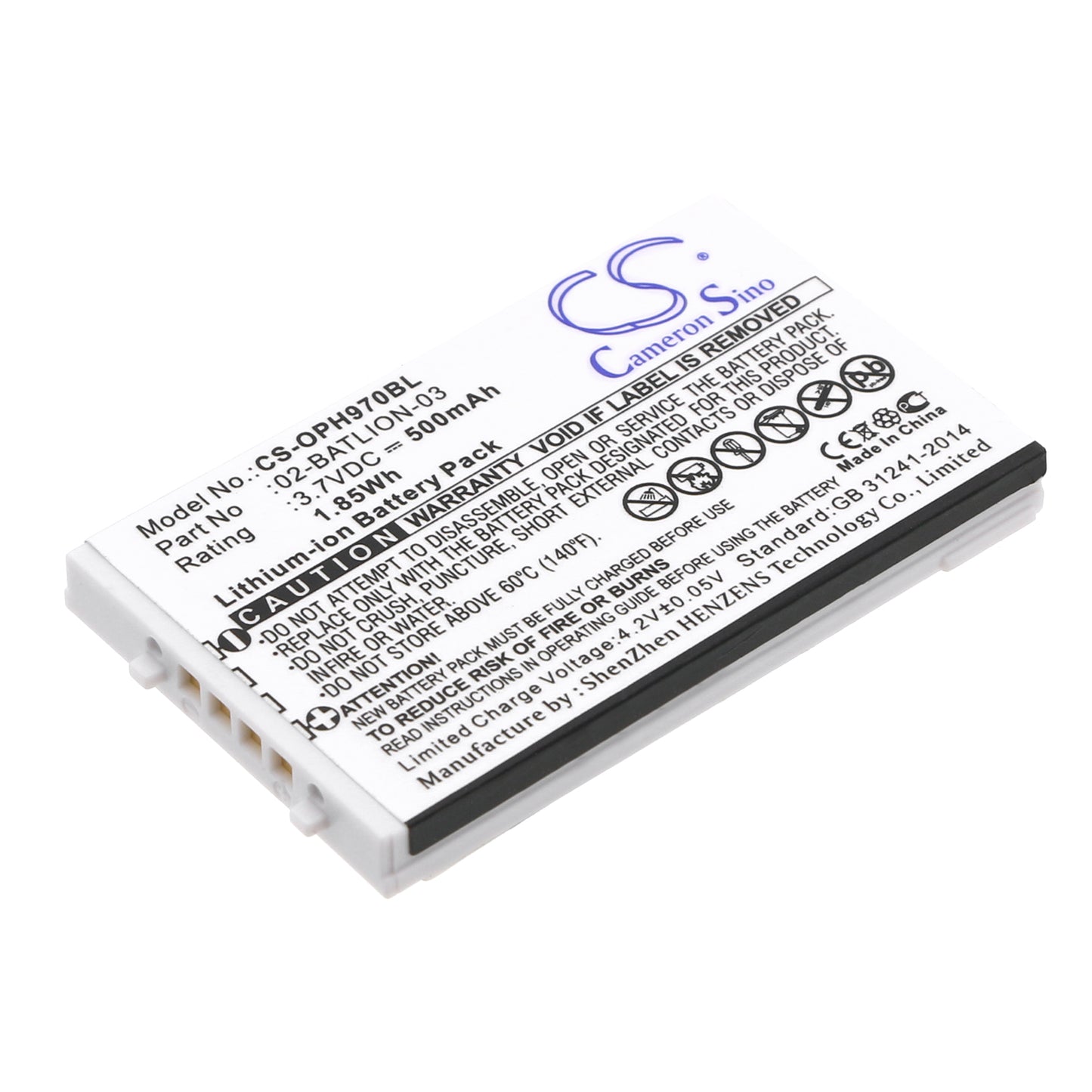 3.7V 500mAh/1.85Wh Li-ion Barcode/Scanner Battery for Opticon