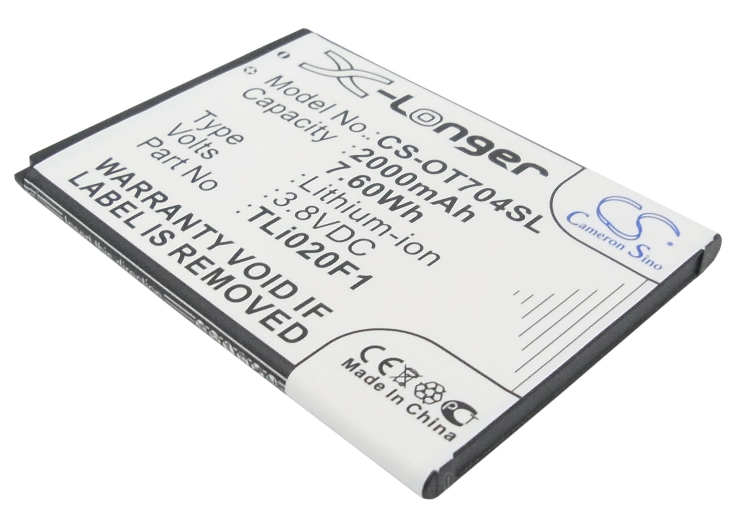 3.8V 2000mAh/7.60Wh Li-ion Mobile/SmartPhone Battery for TCL