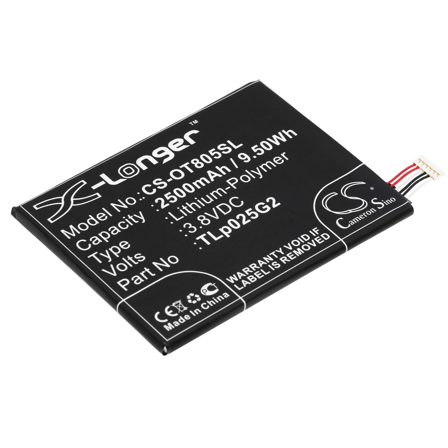 3.8V 2500mAh/9.50Wh Li-Polymer Mobile/SmartPhone Battery for Alcatel
