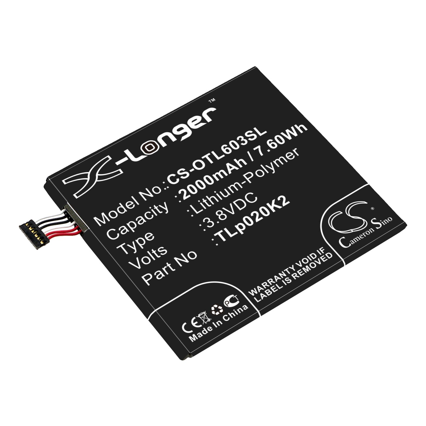 3.8V 2000mAh/7.60Wh Li-Polymer Mobile/SmartPhone Battery for Alcatel
