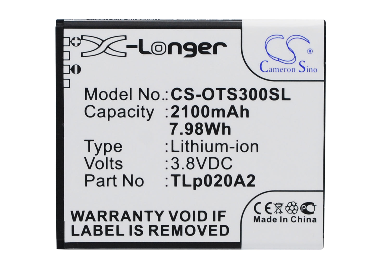 3.8V 2100mAh/7.98Wh Li-ion Mobile/SmartPhone Battery for Alcatel
