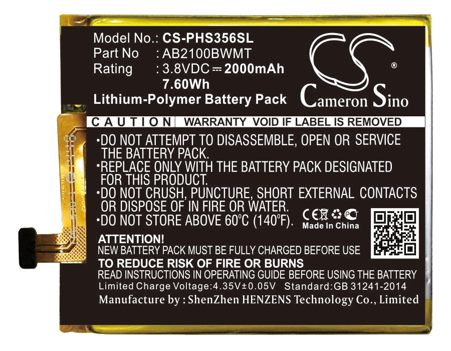 CS-PHS356SL Replacement Battery – Compatible with Xenium S356t