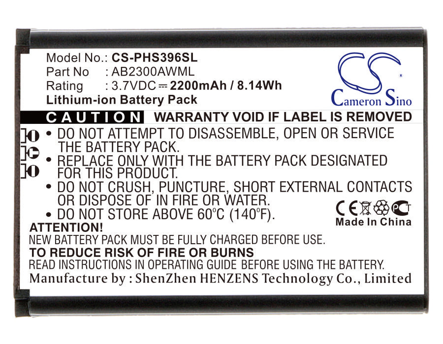 CS-PHS396SL Replacement Battery – Compatible with S396, Xenium S396