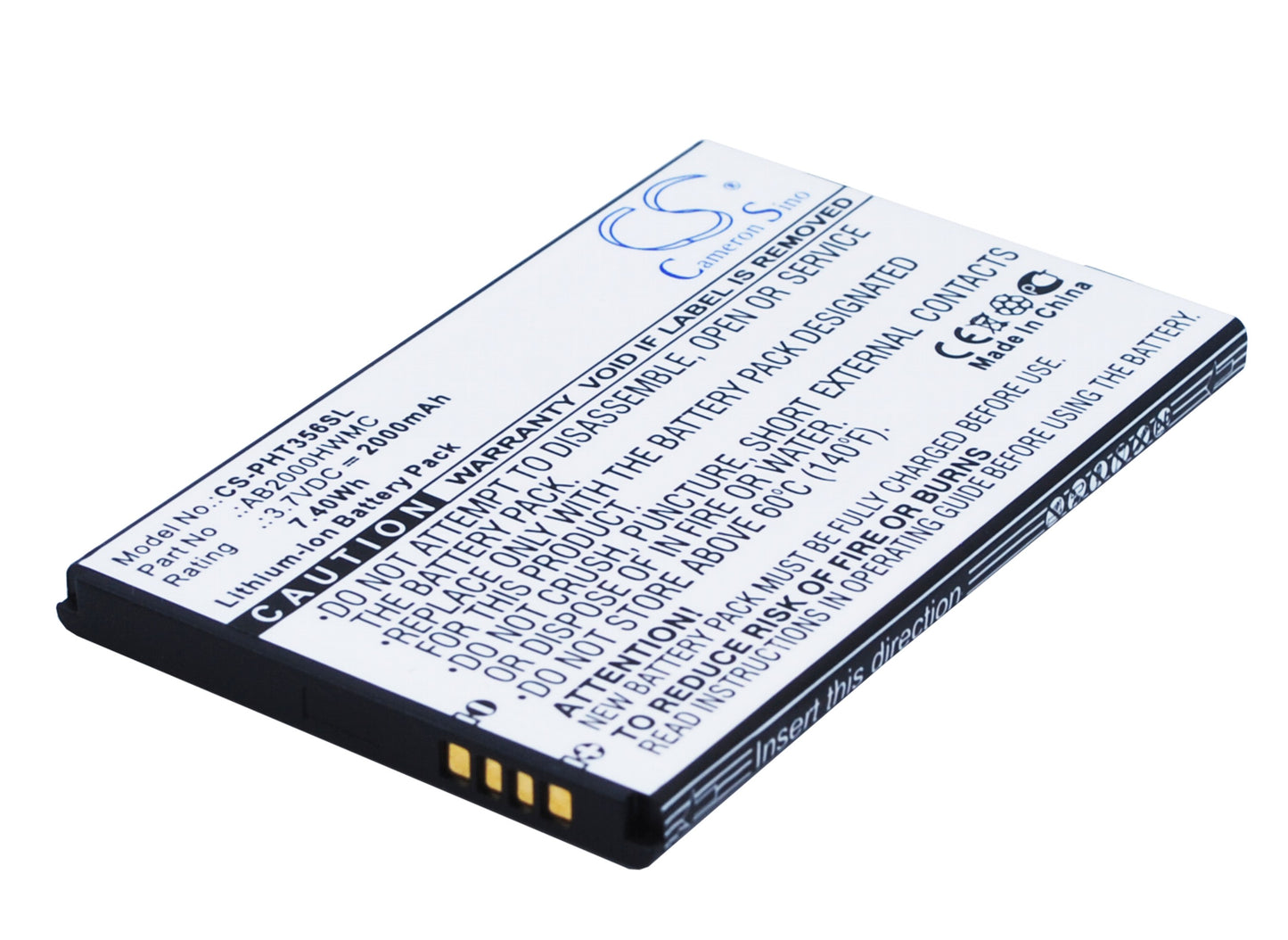 3.7V 2000mAh/7.40Wh Li-ion Mobile/SmartPhone Battery for Philips