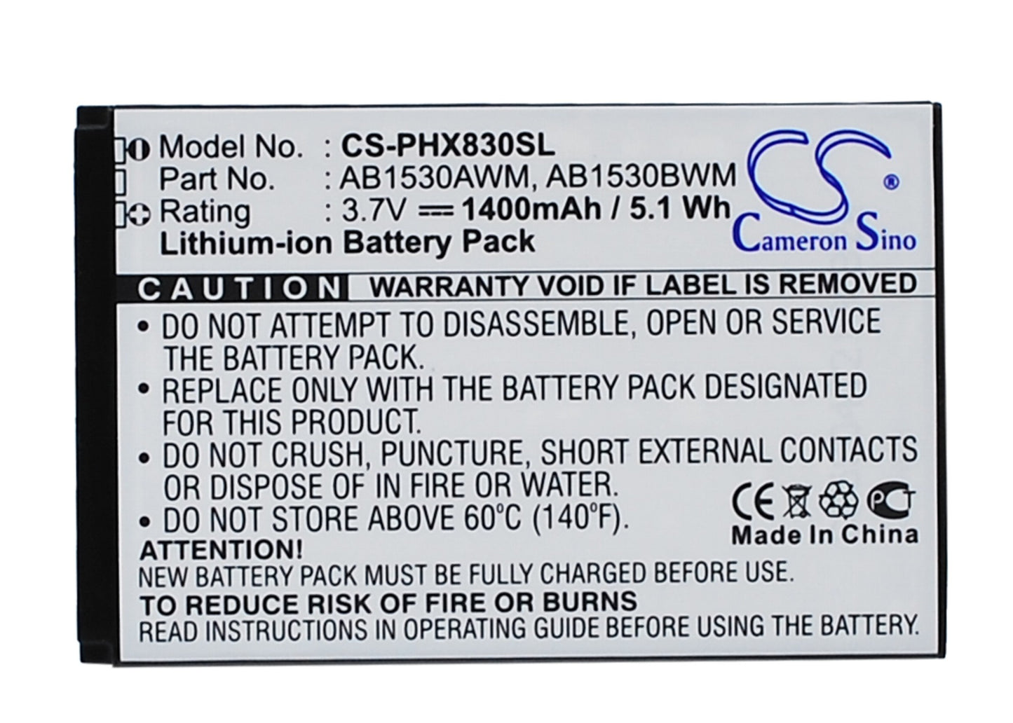 3.7V 1400mAh Li-ion Mobile/SmartPhone Battery for Philips
