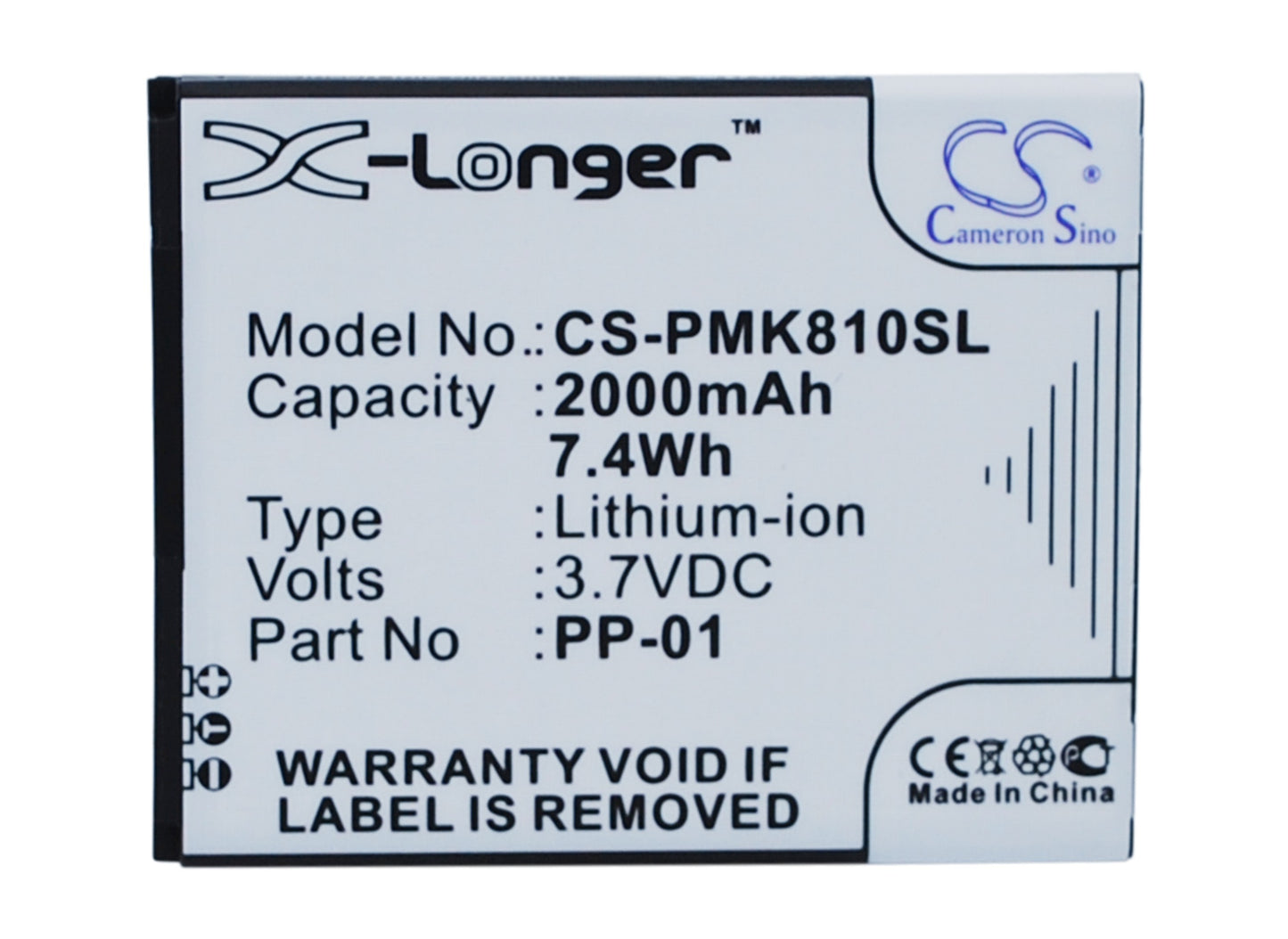 3.7V 2000mAh/7.40Wh Li-ion Mobile/SmartPhone Battery for PHICOMM