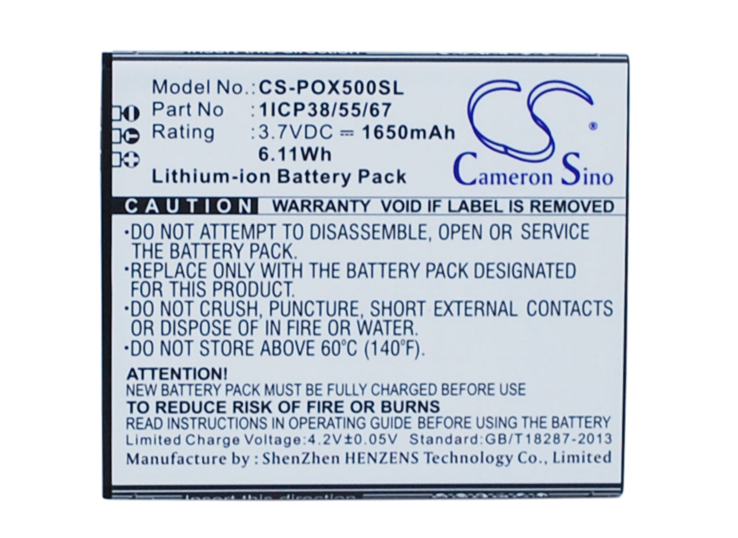 3.7V 1650mAh/6.11Wh Li-ion Mobile/SmartPhone Battery for POSH