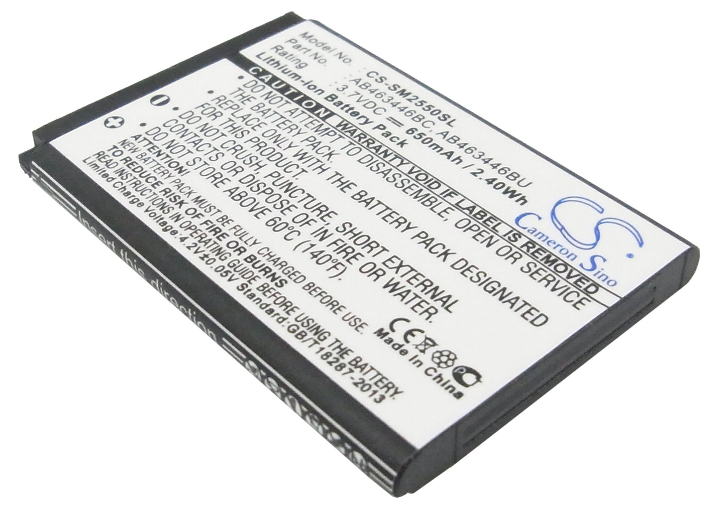 3.7V 650mAh/2.40Wh Li-ion Mobile/SmartPhone Battery for Samsung