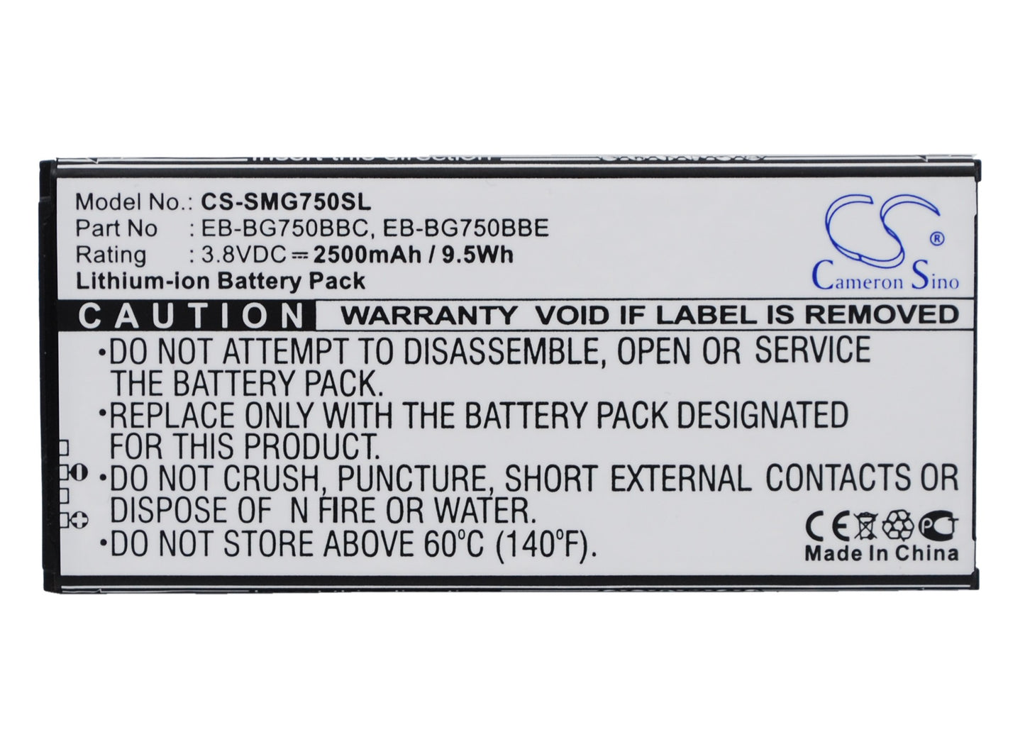 3.8V 2500mAh/9.5Wh Li-ion Mobile/SmartPhone Battery for Samsung