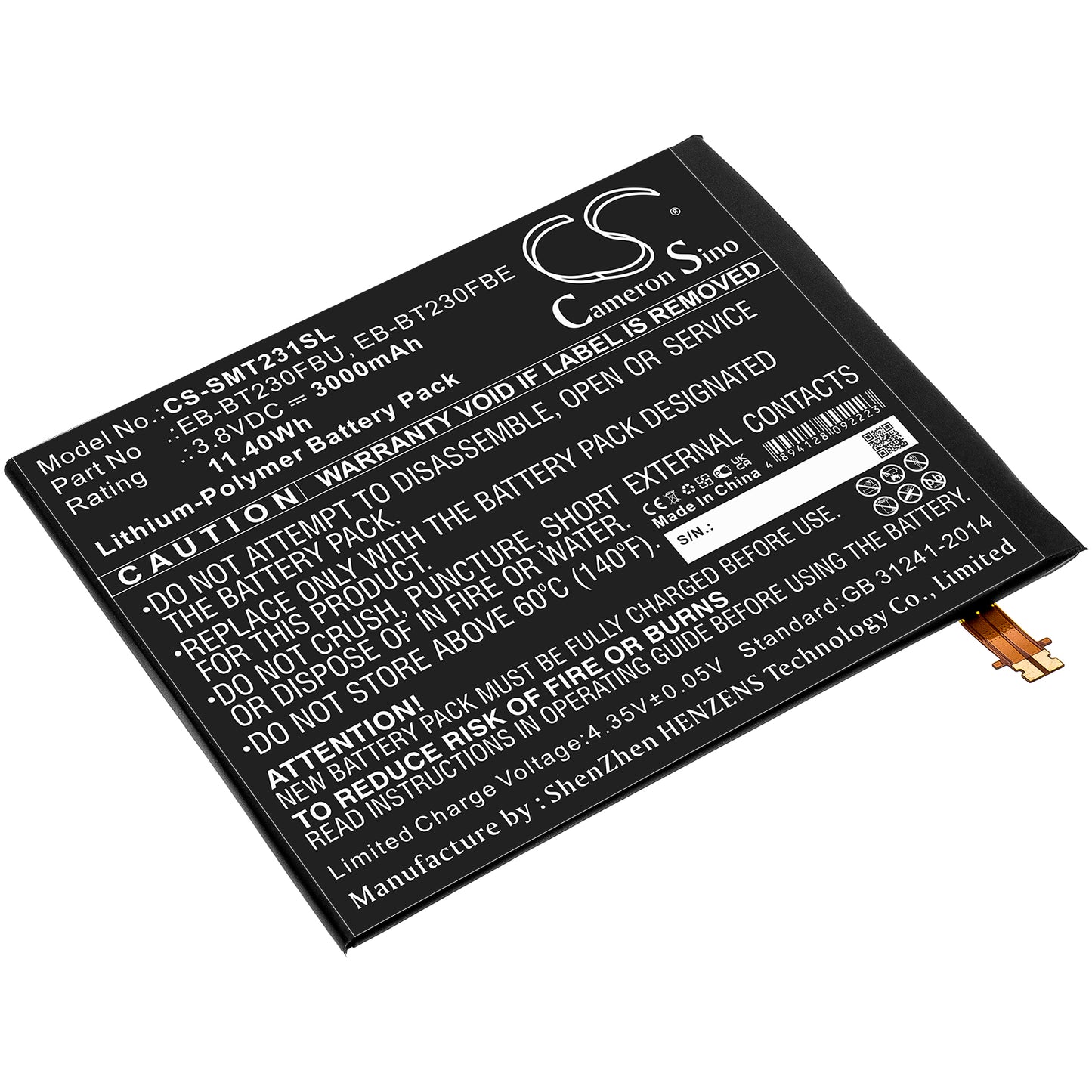 3.8V 4000mAh/15.20Wh Li-Polymer Tablet Battery for Samsung
